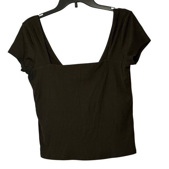 Vuori Tops - Vuori Ribbed Pose Square Neck Scoop Back Short Sleeve Top Dark Oregano - Large